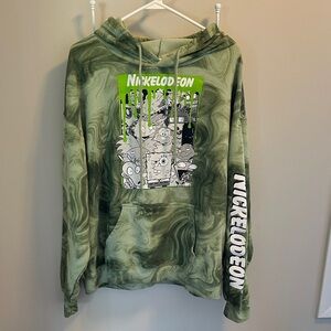Vintage Nickelodeon Green Marble Tie-Dye Hoodie XL Slime Theme Logo